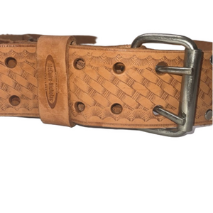 McGuire Nicholas embossed and studded wide leather belt 49.5” long